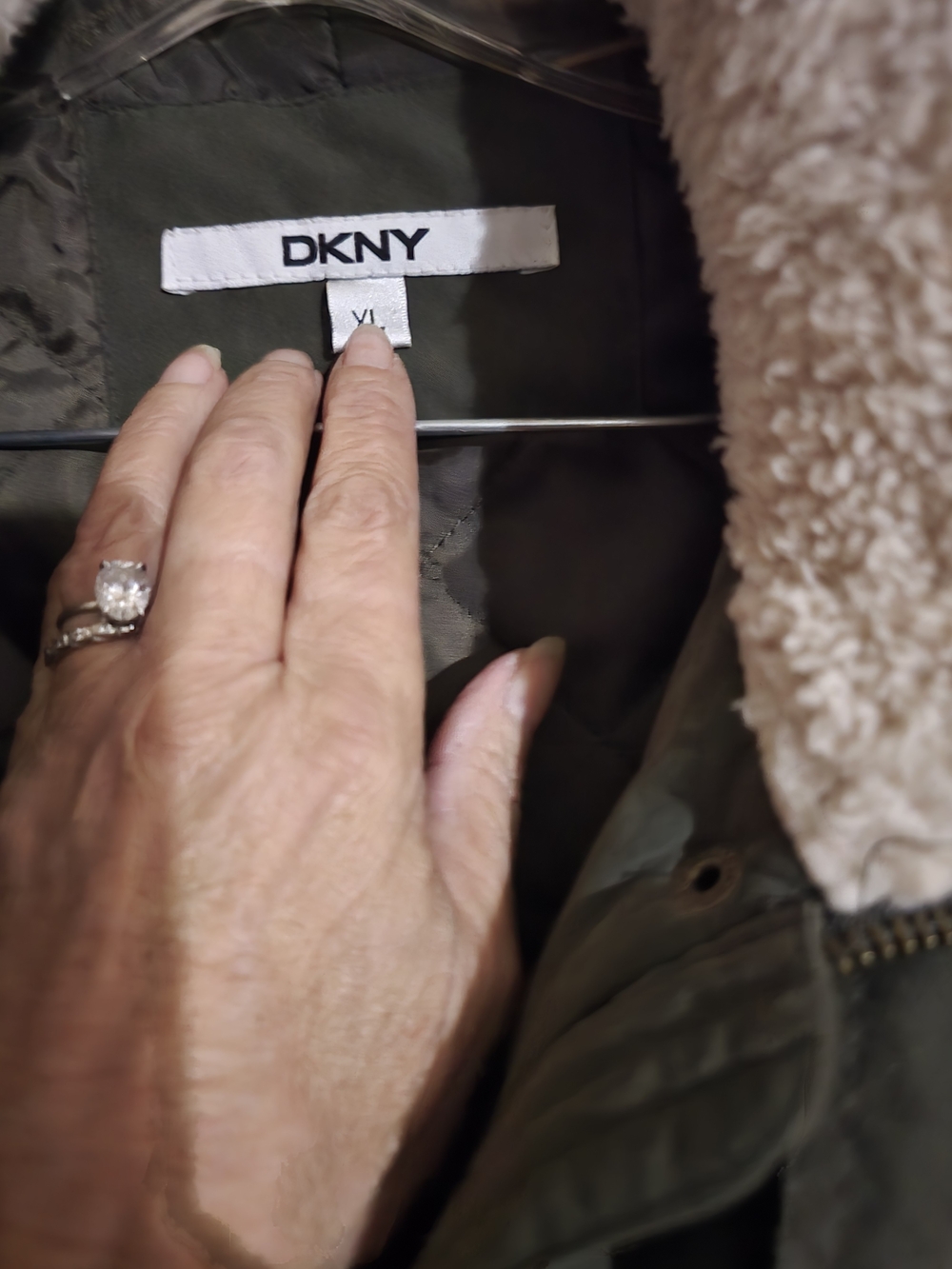 DKNY Olive Utility Parka Jacket with Faux Shearling Collar - Picture 2 of 4